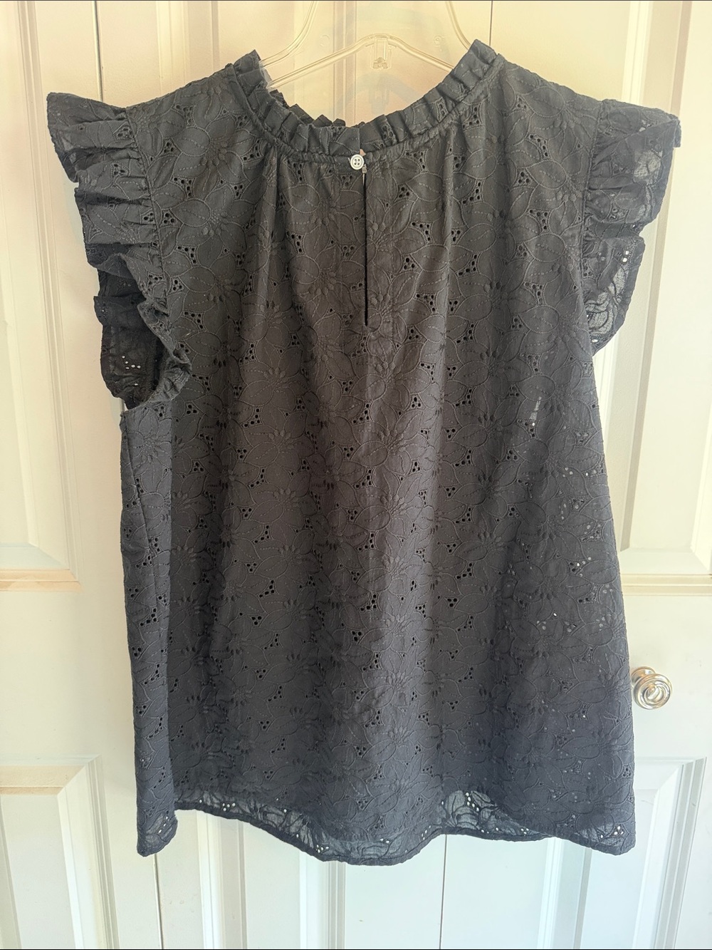 LOFT Black Eyelet Ruffle Sleeve Top